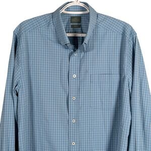 GenTeal Performance Shirt Button Down Mens M Blue Gingham Check Long Sleeve
